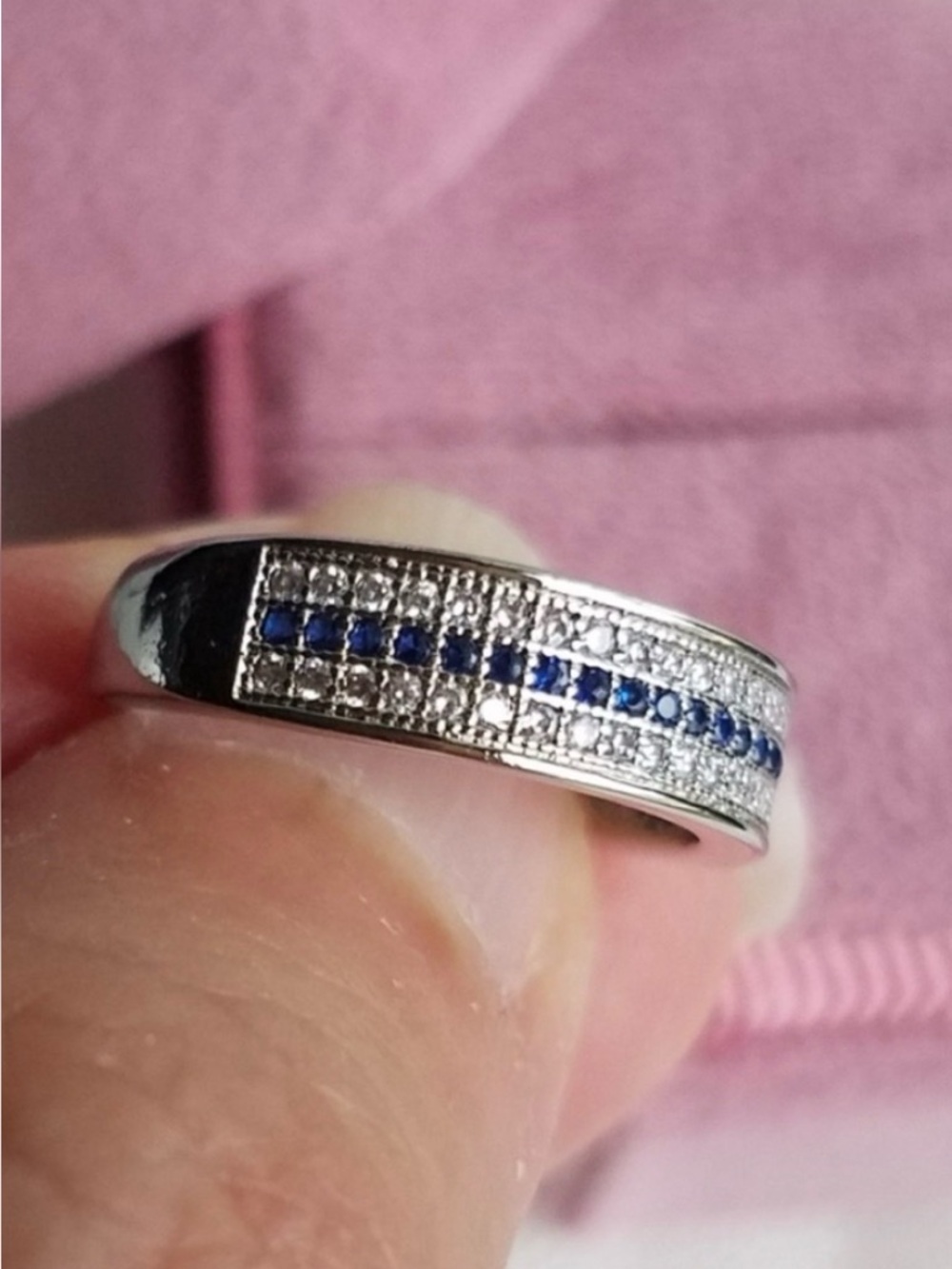 Swarovski Elements 925 Sterling Silver Blue Sapphire Skinny Band Ring NEW